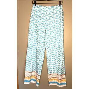 J. McLaughlin Wide Leg Pants White Aqua Resort Cruise Vacation Side Zip Womens 0